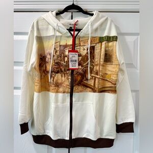 American Bling by Montana West Western Print Cream Zip-Up Hoodie Jacket NWT